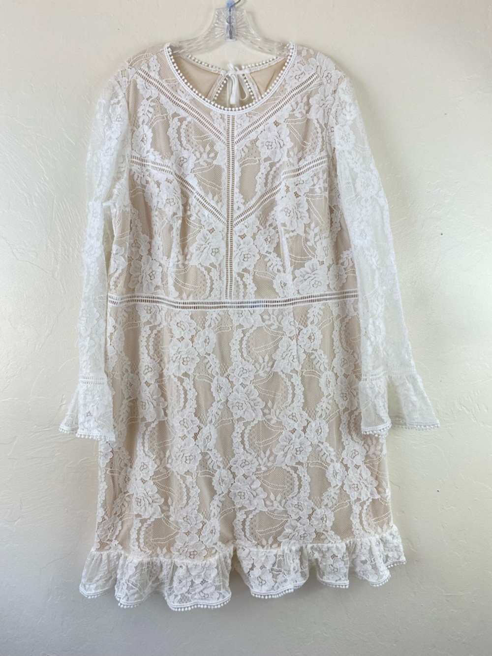 David’s Bridal DB Studio 3X Ivory Floral Lace High Neck Full Sleeve Midi Dress